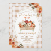 Pumpkin Patch Autumn Gingham Floral First Birthday 招待状 (正面/裏面)