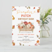 Pumpkin Patch Autumn Rustic Leaves First Birthday 招待状 (スタンド正面)