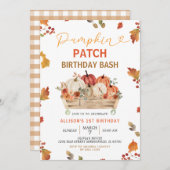 Pumpkin Patch Autumn Rustic Leaves First Birthday 招待状 (正面/裏面)