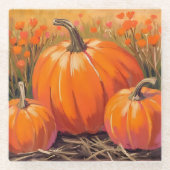 Pumpkin Patch Fall Foliage Watercolor ガラスコースター (正面)