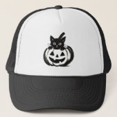 Pumpkin Peek – Black Cat Halloween Design on  キャップ (正面)