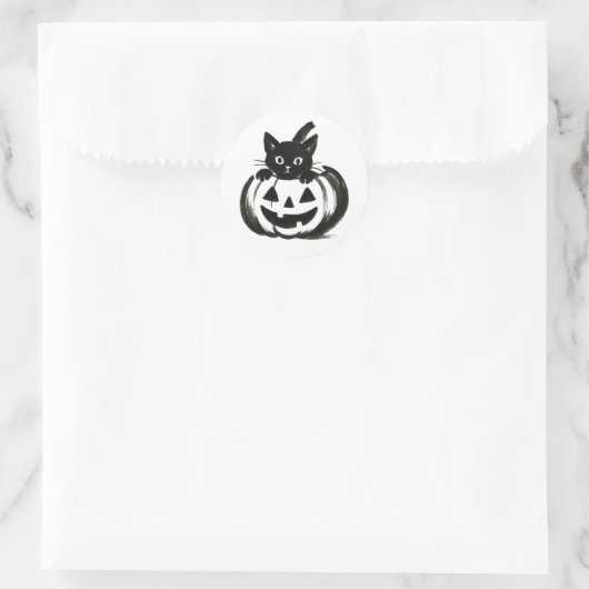 Pumpkin Peek – Black Cat Halloween Design on  ラウンドシール (バッグ)