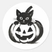 Pumpkin Peek – Black Cat Halloween Design on  ラウンドシール (正面)