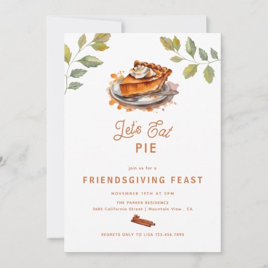 Pumpkin Pie |感謝祭の招待状 招待状 (正面)