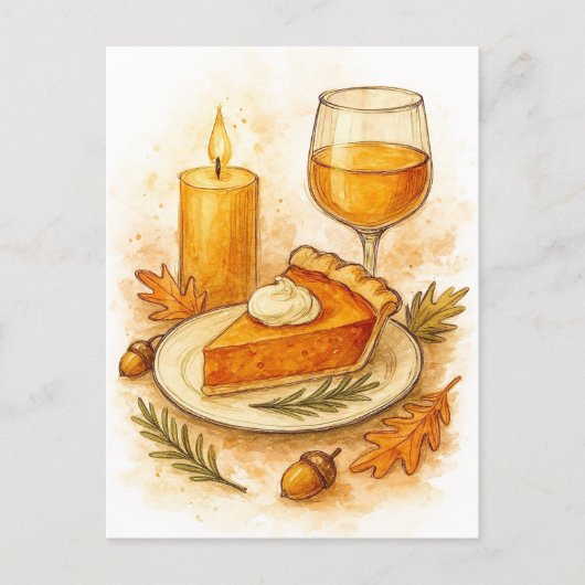 Pumpkin Pie & Apple Cider Thanksgiving Postcard シーズンポストカード (正面)