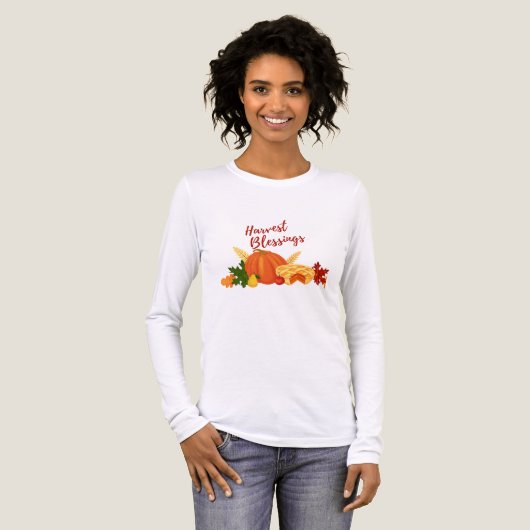 Pumpkin, Pie, Leaves, and "Harvest Blessings トライブレンドＴシャツ (正面全体)