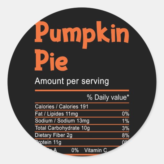Pumpkin Pie Nutrition Thanksgiving Christmas ラウンドシール (正面)