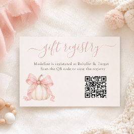 Pumpkin Pink Bow Baby Girl Shower QR Gift Registry エンクロージャーカード