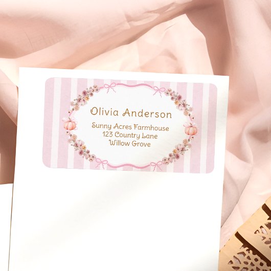 Pumpkin Pink Bow Baby Shower Return Address Label ラベル