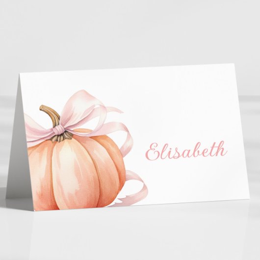 Pumpkin Pink Bow Bridal Shower Table Name Card  テーブルナンバー