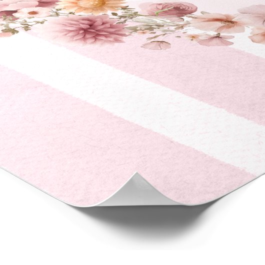 Pumpkin Pink Bow Fall Floral Baby Shower Welcome ポスター (角)