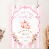 Pumpkin Pink Bow Fall Floral Baby Shower Welcome ポスター