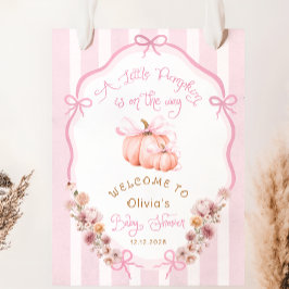 Pumpkin Pink Bow Fall Floral Baby Shower Welcome ポスター