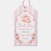 Pumpkin Pink Bow Floral Baby Shower Thank You ギフトタグ (正面)
