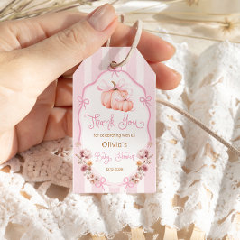 Pumpkin Pink Bow Floral Baby Shower Thank You ギフトタグ