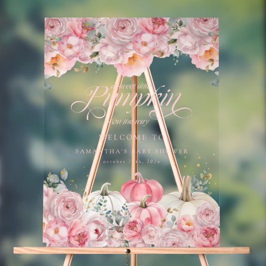  Pumpkin Pink Floral Baby Shower Welcome Sign アクリルサイン (ニュートラル)