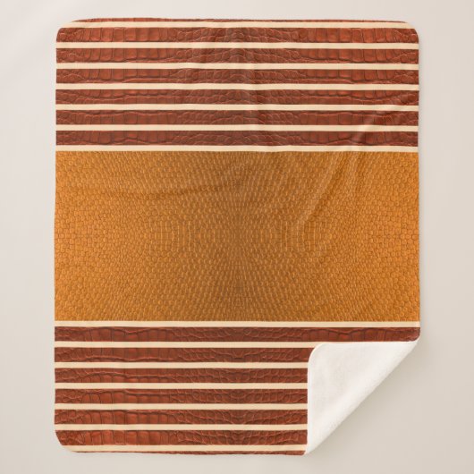 Pumpkin & Rust Exotic Faux Snake Leather Line Art シェルパブランケット (正面)