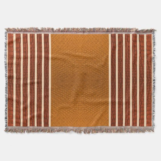 Pumpkin & Rust Exotic Faux Snake Leather Line Art スローブランケット (正面)