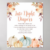 Pumpkin Rustic Floral Night Diapers Sign Poster ポスター (正面)