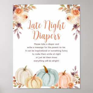 Pumpkin Rustic Floral Night Diapers Sign Poster ポスター