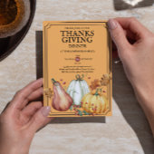 Pumpkin Rustic Thanksgiving Dinner Fall Watercolor 招待状