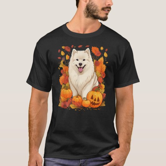 Pumpkin Samoyed Dog Halloween Thanksgiving Tシャツ (正面)