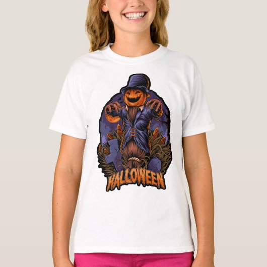 Pumpkin Scarecrow Halloween T-Shirt Tシャツ (正面)