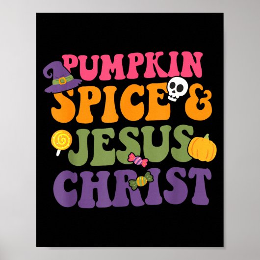 Pumpkin Sce &amp; Je-sus Christ Funny Christian Ha ポスター (正面)