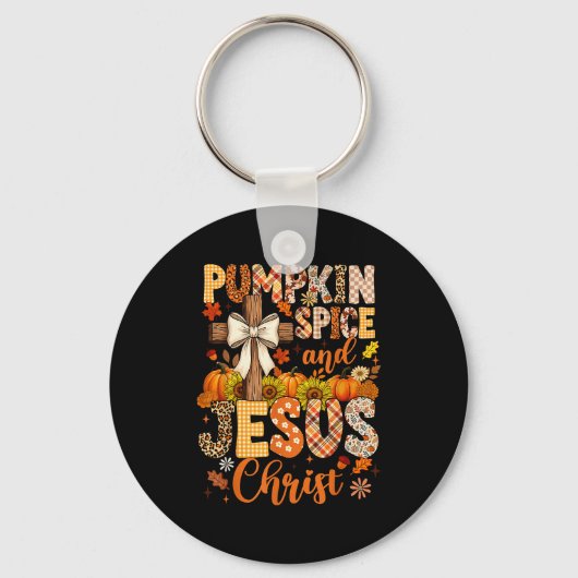 Pumpkin Sce And Jesus Christ Funny Fall Christian  キーホルダー (正面)