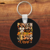 Pumpkin Sce And Jesus Christ Funny Fall Christian  キーホルダー (正面)