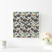Pumpkin seamless pattern carrot black and white スクエア壁時計 (ホーム)