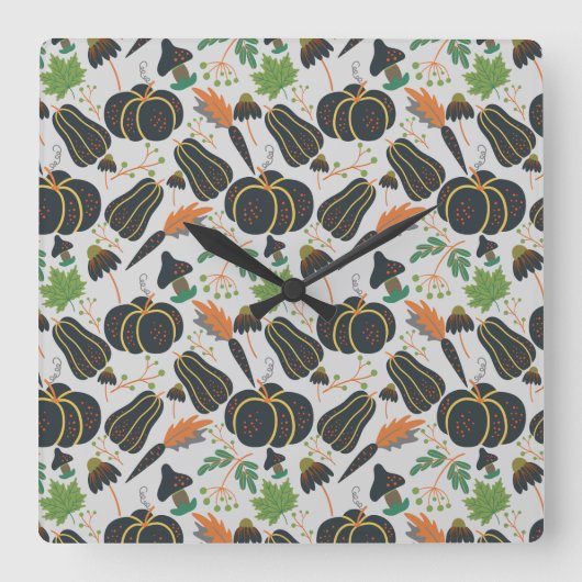 Pumpkin seamless pattern carrot black and white スクエア壁時計 (正面)