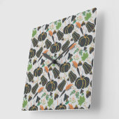 Pumpkin seamless pattern carrot black and white スクエア壁時計 (傾斜)