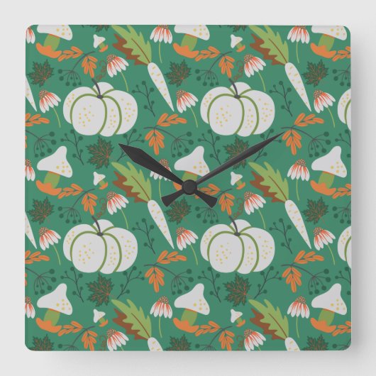 Pumpkin seamless pattern carrots and mushrooms スクエア壁時計 (正面)