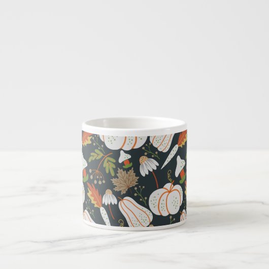 Pumpkin seamless pattern floral black and white エスプレッソカップ (正面)