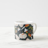 Pumpkin seamless pattern floral black and white エスプレッソカップ (正面右)
