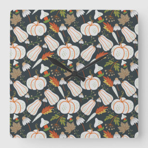 Pumpkin seamless pattern floral black and white スクエア壁時計