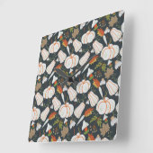 Pumpkin seamless pattern floral black and white スクエア壁時計 (傾斜)