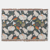 Pumpkin seamless pattern floral black and white スローブランケット (正面)