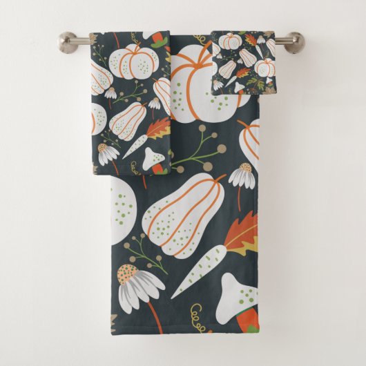 Pumpkin seamless pattern floral black and white バスタオルセット (インサイチュ)