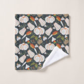 Pumpkin seamless pattern floral black and white バスタオルセット (ウォッシュタオル)