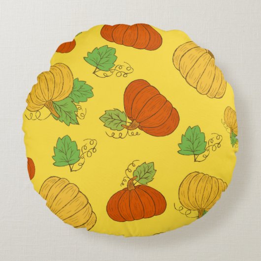 Pumpkin seamless pattern. Hand drawn doodle brushe ラウンドクッション (正面)