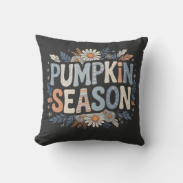 Pumpkin Season – Blue Floral Retro Coussin クッション