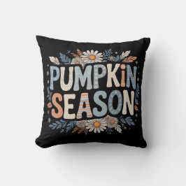 Pumpkin Season – Blue Floral Retro Coussin  クッション