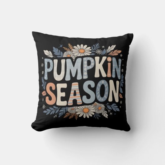 Pumpkin Season – Blue Floral Retro Coussin  クッション (正面)