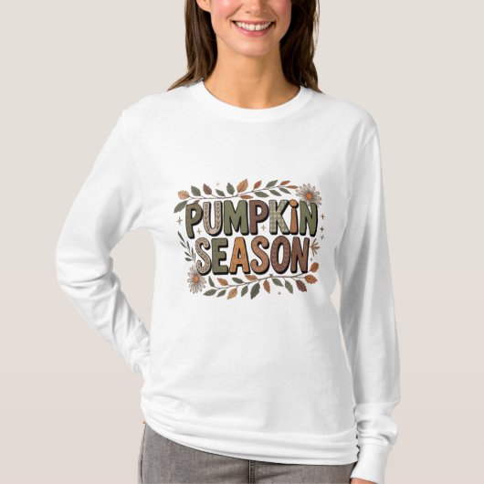 Pumpkin Season – Earthy Leaves Aesthetic Tシャツ (正面)