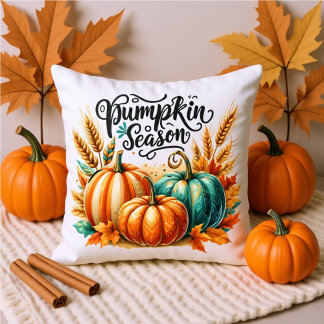 Pumpkin Season Watercolor Lettering – Cozy Autumn  クッション