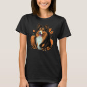 Pumpkin Shetland Sheepdog costume on Sheltie Hallo Tシャツ (正面)
