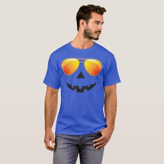 Pumpkin Shirt Halloween Sunglasses Spider Web Tric Tシャツ (正面フル)