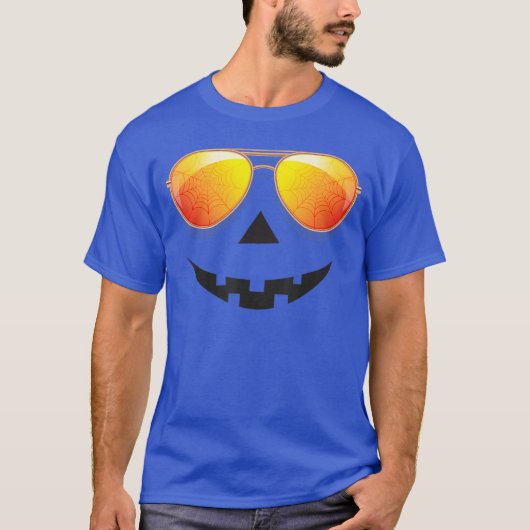 Pumpkin Shirt Halloween Sunglasses Spider Web Tric Tシャツ (正面)